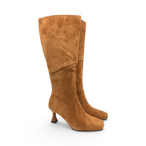 CYNLLIO Knee High Boots Women's 8 Brown Faux Suede Square Toe Spool Heel Zip